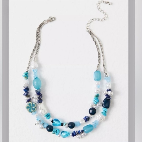 Free People Steal the Show Choker Necklace Blue Turquoise Adjustable NWT - Picture 7 of 7